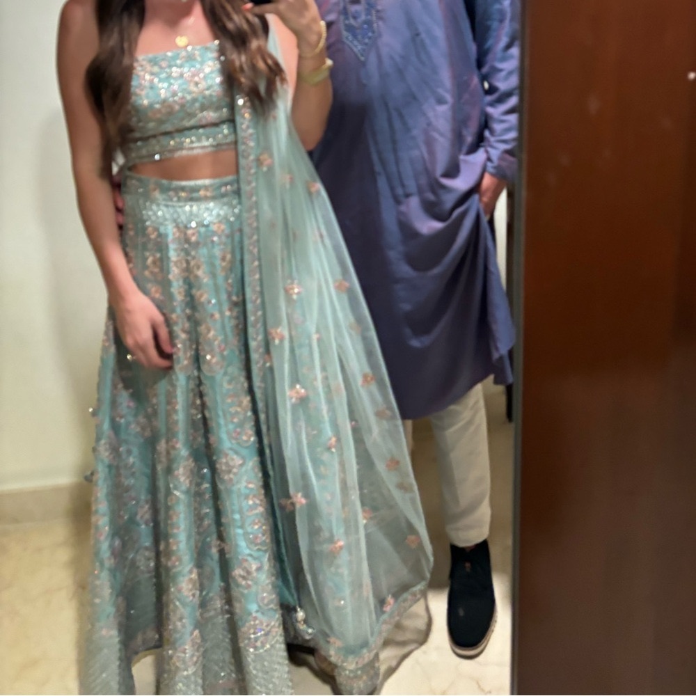 Indian Pakistani designer Lehenga - blue Lehenga choli - 3 piece raw silk